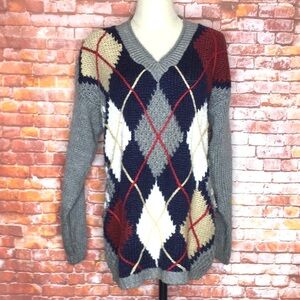 Vintage 80s Cabin Creek Argyle Chunky Cable Knit V-neck Sweater